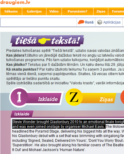Tulkošanas spēle "Tiešā tekstā"